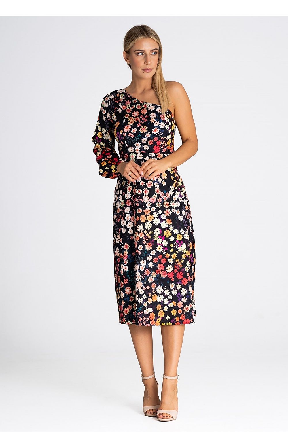 One Shoulder Full Sleeve Cocktail Dress | Figl