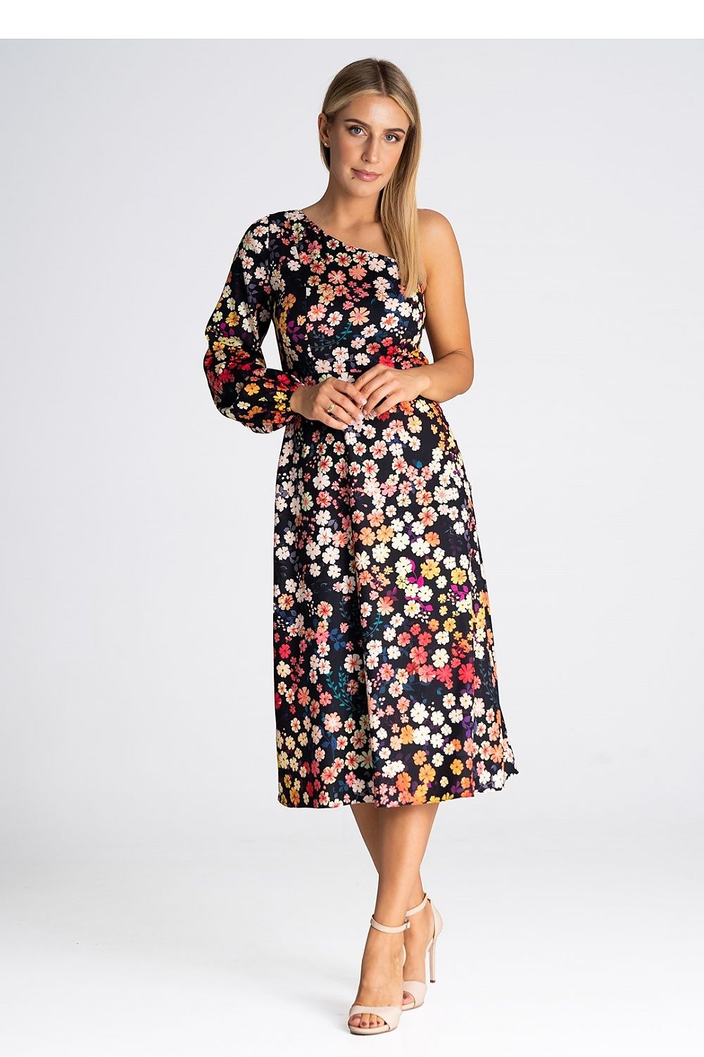 One Shoulder Full Sleeve Cocktail Dress | Figl