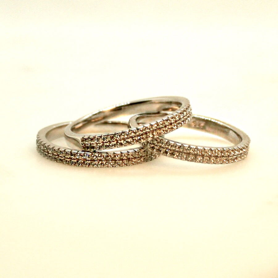 Pave-set Ring with 2 Rows Small Clear Zircon Stones