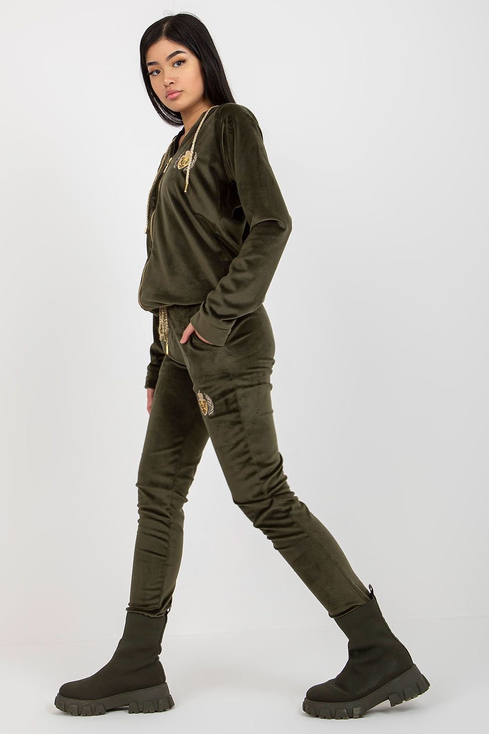 Relevance Ladies’ Velour Loungewear Set with Embroidered Sweatshirt and Tie-Waist Pants