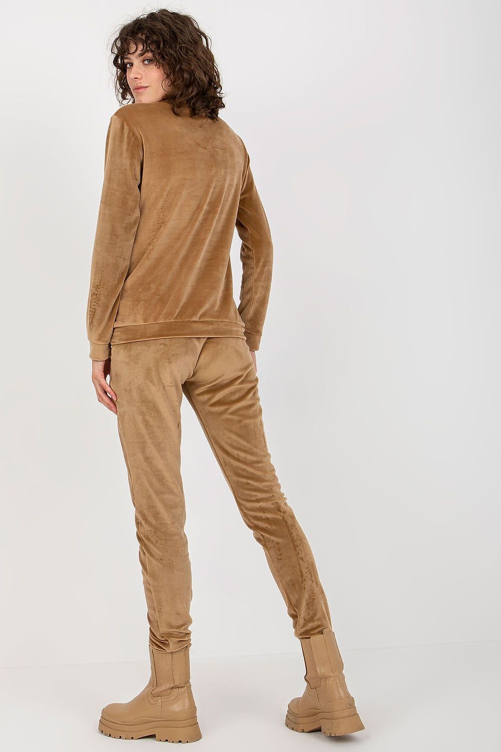 Relevance Velour Loungewear Set with Heart Neckline Blouse and Tie-Waist Pants