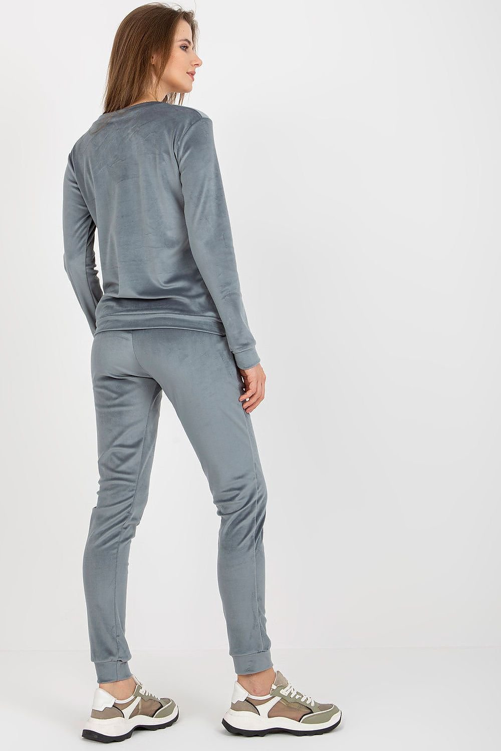 Relevance Velour Loungewear Set with Heart Neckline Blouse and Tie-Waist Pants