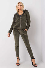 Relevance Velour Loungewear Set with Zip-Up Sweatshirt and Tie-Waist Pants green S M