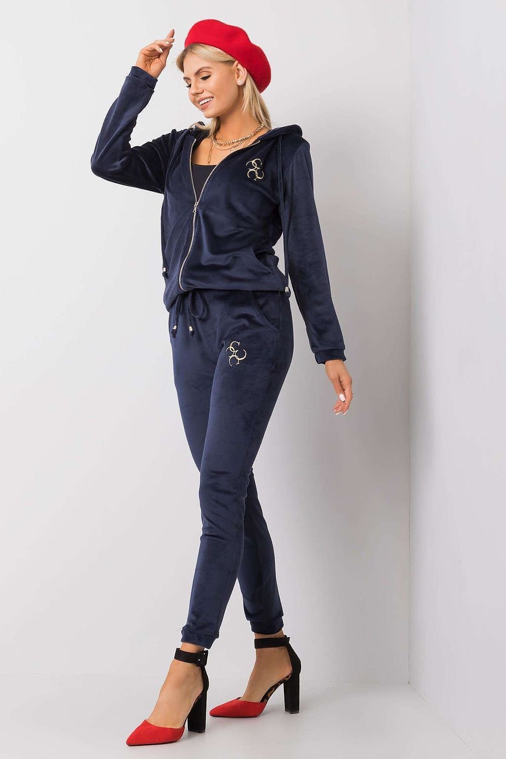 Relevance Velour Loungewear Set with Zip-Up Sweatshirt and Tie-Waist Pants
