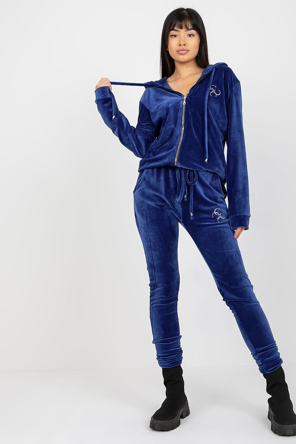 Relevance Velour Loungewear Set with Zip-Up Sweatshirt and Tie-Waist Pants blue S M
