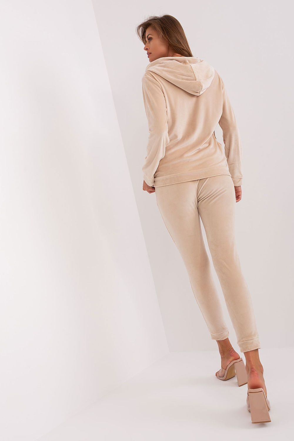 Relevance Velour Loungewear Set with Zip-Up Sweatshirt and Tie-Waist Pants