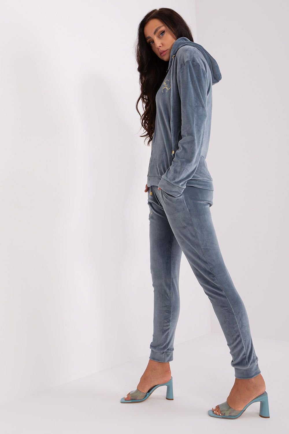 Relevance Velour Loungewear Set with Zip-Up Sweatshirt and Tie-Waist Pants