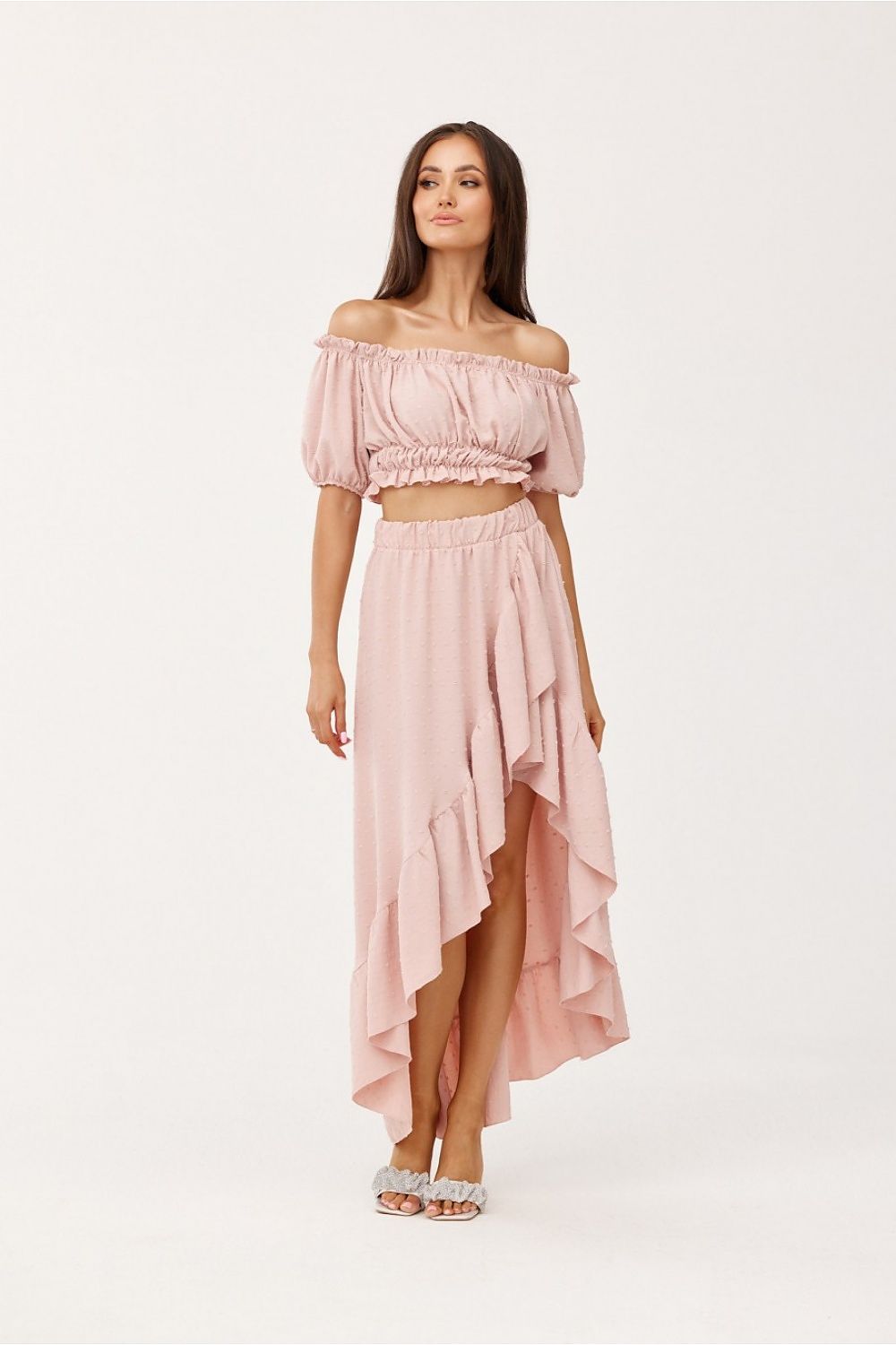 Roco Fashion Asymmetrical Blouse and Skirt Co-Ord Set with Frills