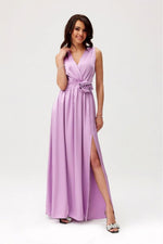 Roco Fashion Paloma Satin Maxi Cocktail Dress with Back Cutout violet