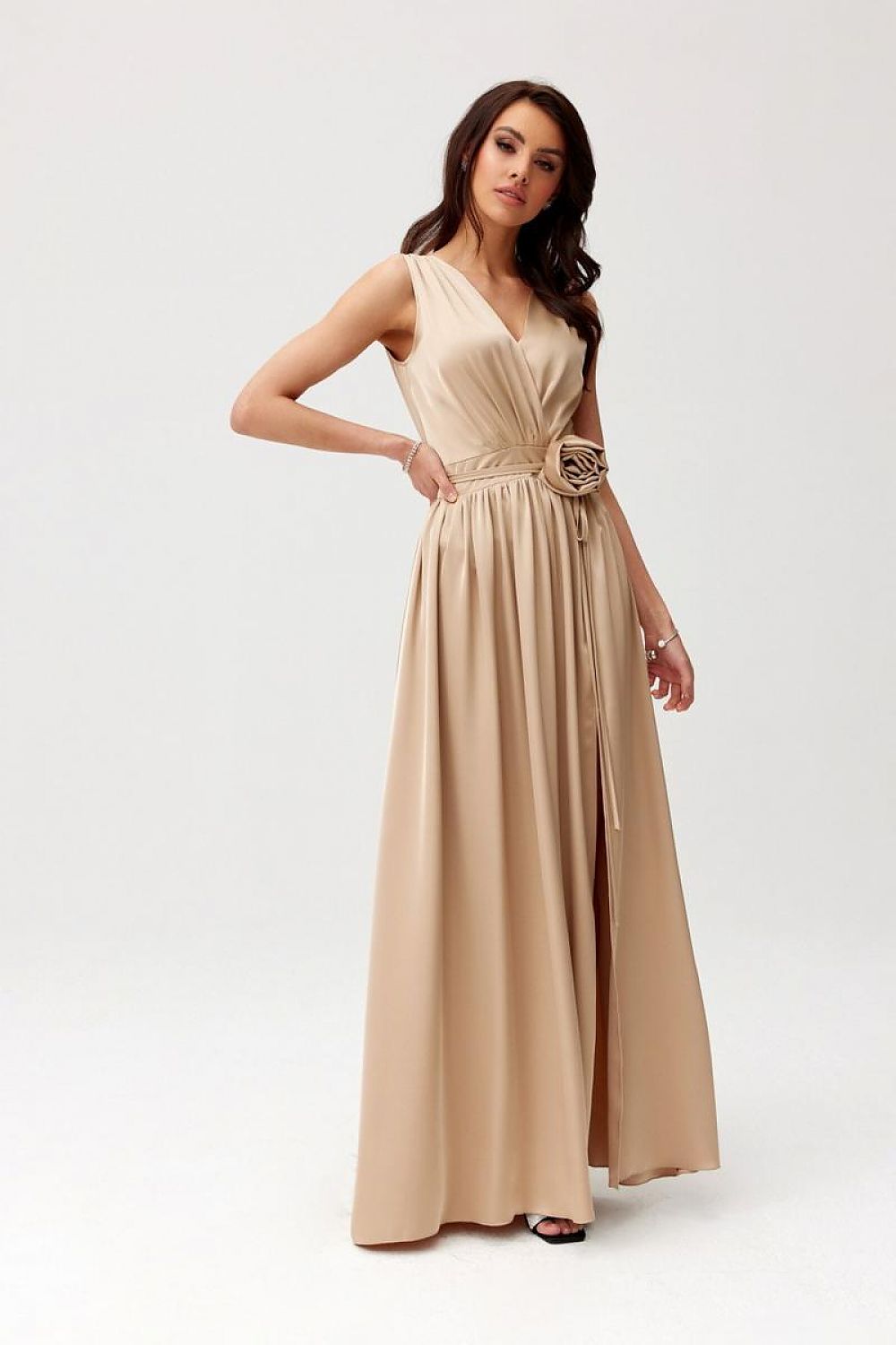 Roco Fashion Paloma Satin Maxi Cocktail Dress with Back Cutout