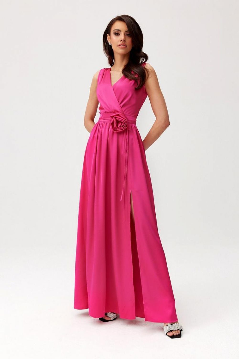Roco Fashion Paloma Satin Maxi Cocktail Dress with Back Cutout