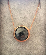 Round Shape Natural Stone Necklaces Rose Gold Plated Silver Onix Grey