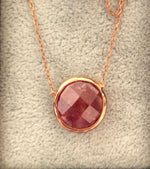 Round Shape Natural Stone Necklaces Rose Gold Plated Silver Ruby Red