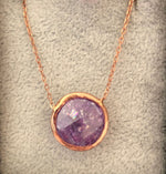 Round Shape Natural Stone Necklaces Rose Gold Plated Silver Purple