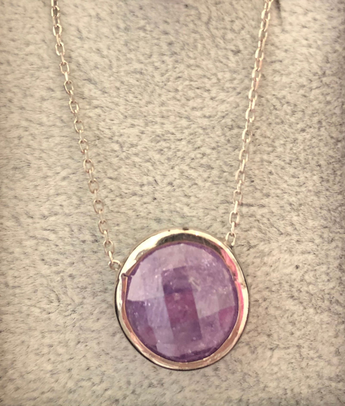 Round Shape Natural Stone Necklaces Silver Purple