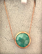 Round Shape Natural Stone Necklaces Rose Gold Plated Silver Nile Green