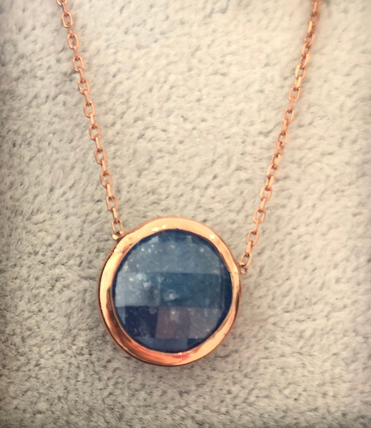 Round Shape Natural Stone Necklaces Rose Gold Plated Silver Navy Blue