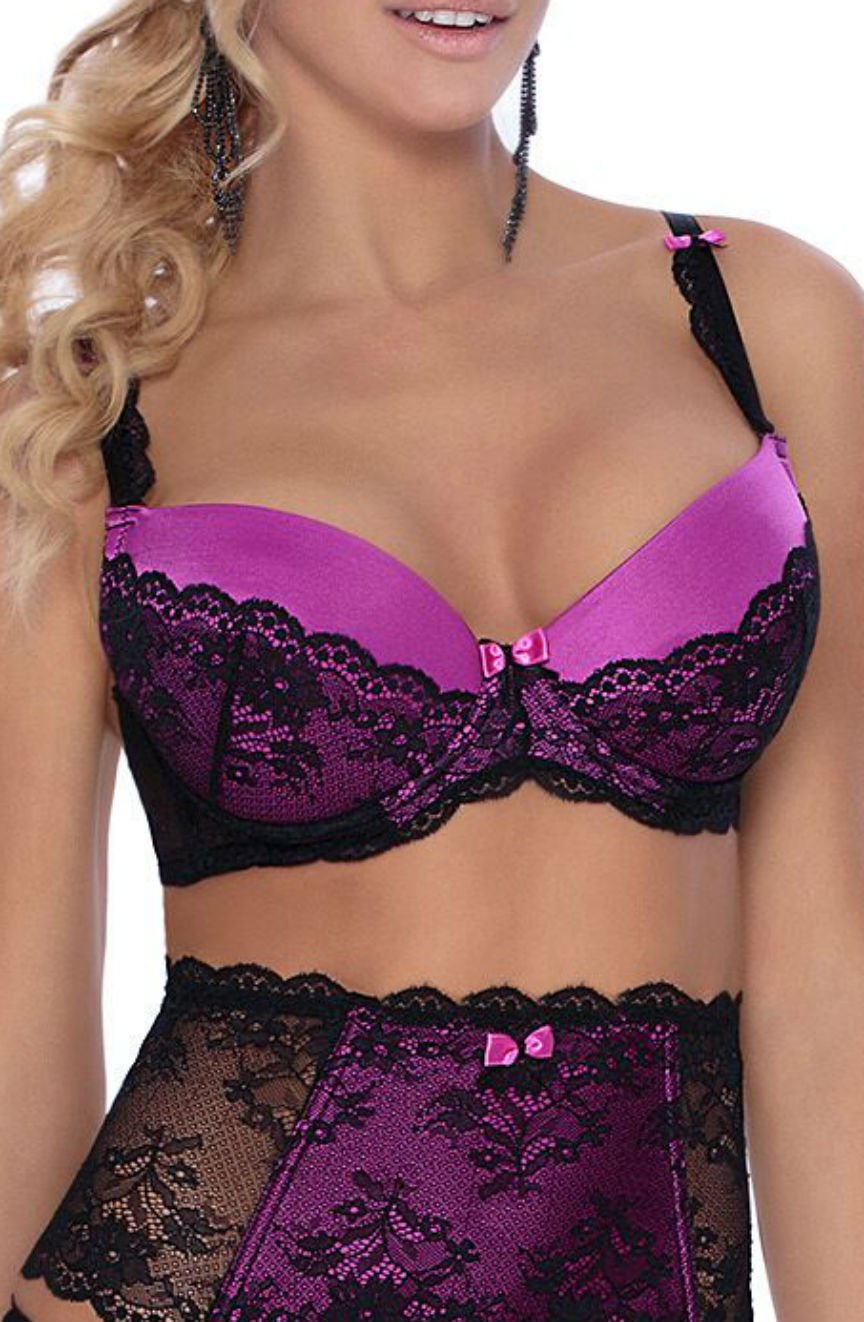 Roza Fifi Push Up Bra Lace Black & Magenta Pink