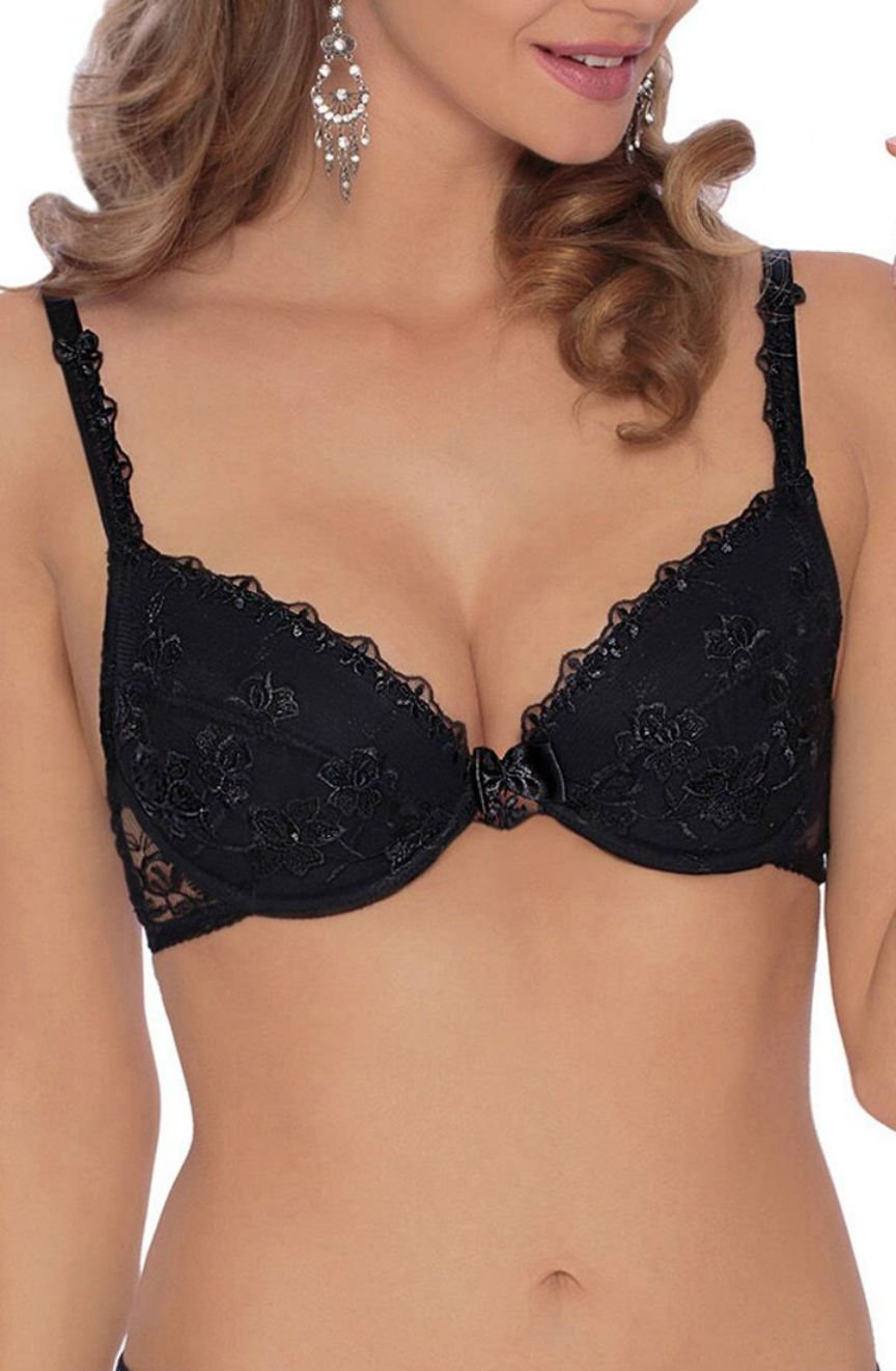 Roza Kalisi Push Up Floral Embroidered Bra Black