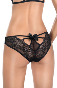 Roza Zulaj Satin Bow Lace Briefs in Black