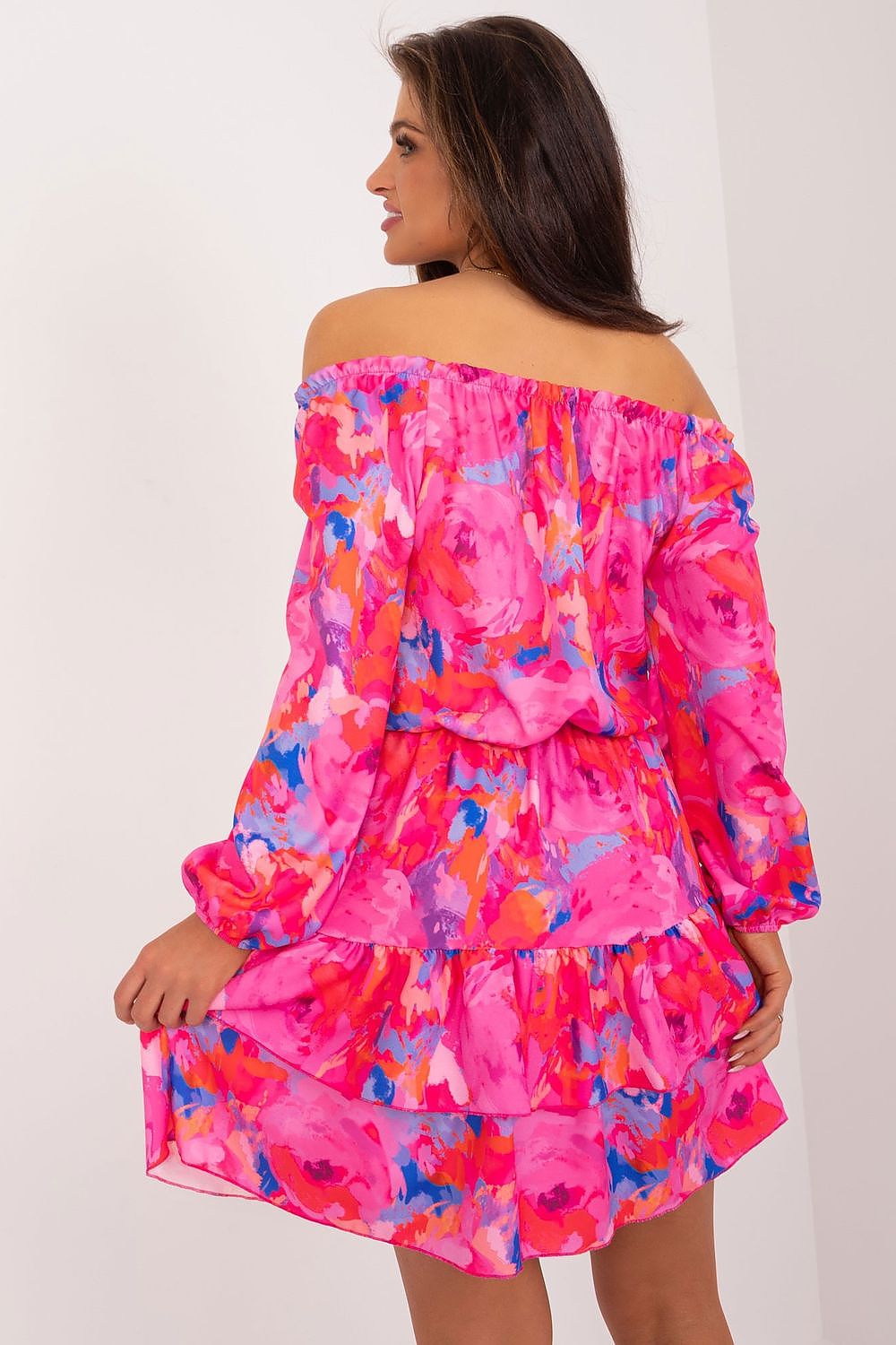 Rue Paris Floral Mini Daydress with Buffet Sleeves and Ruffled Hem