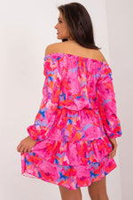 Rue Paris Floral Mini Daydress with Buffet Sleeves and Ruffled Hem