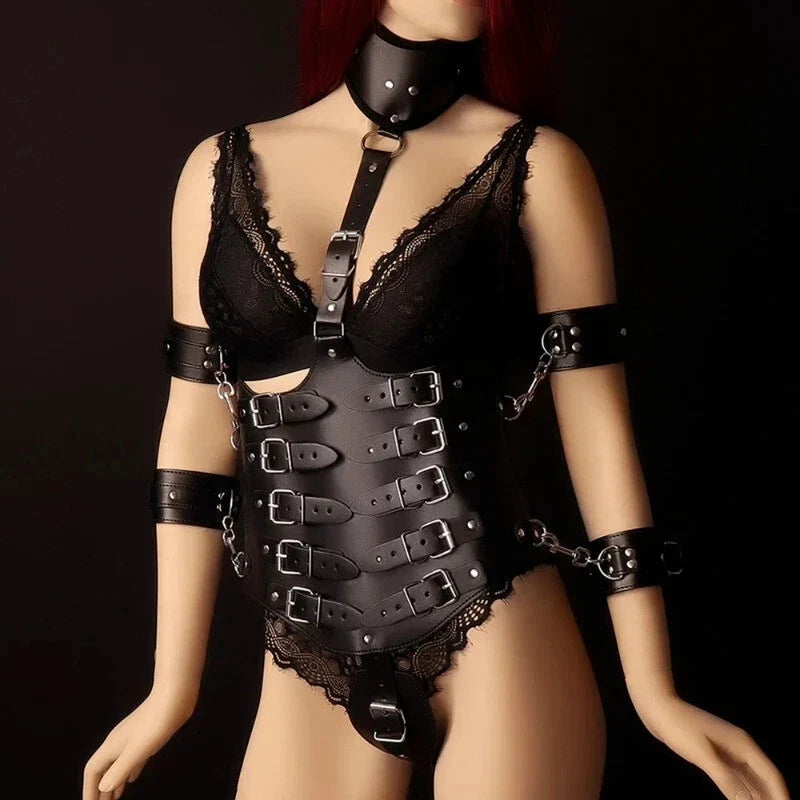 Ladies Leather Chest Corset Harness | Adjustable Waist Belt & Side Buckles