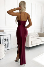Satin Side Slit Evening Long Dress | Numoco