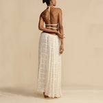 Sexy Sleeveless Backless Cropped Halter Top Pleated Long Skirt & Top Co-ord Set