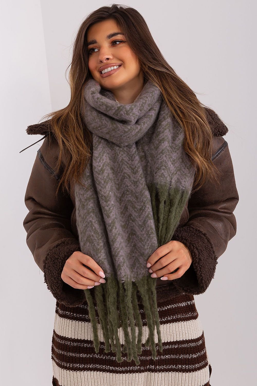 AT Geometric Shawl Scarf green 2 one-size-fits-all