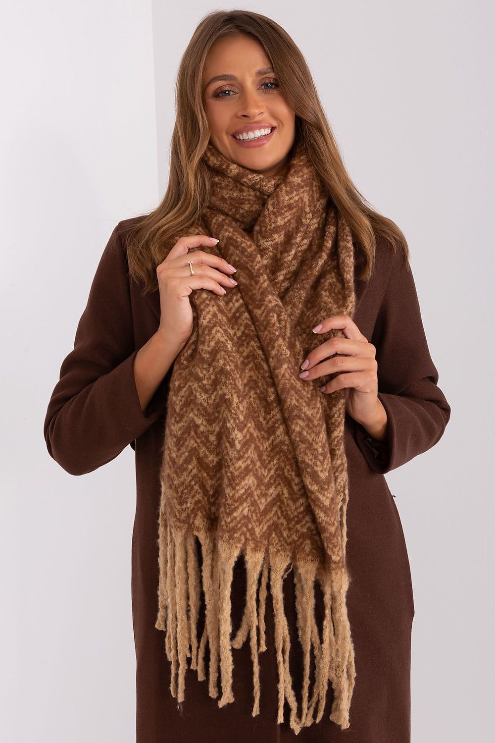 AT Geometric Shawl Scarf brown one-size-fits-all