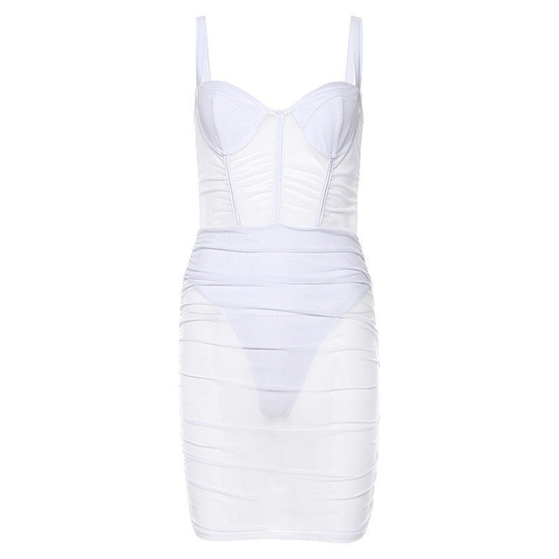 Sheer Mesh Sexy Strappy See-Through Summer Bodycon Dress