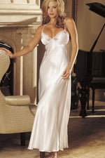 Shirley of Hollywood 20300 white charmeuse lace long gown model view