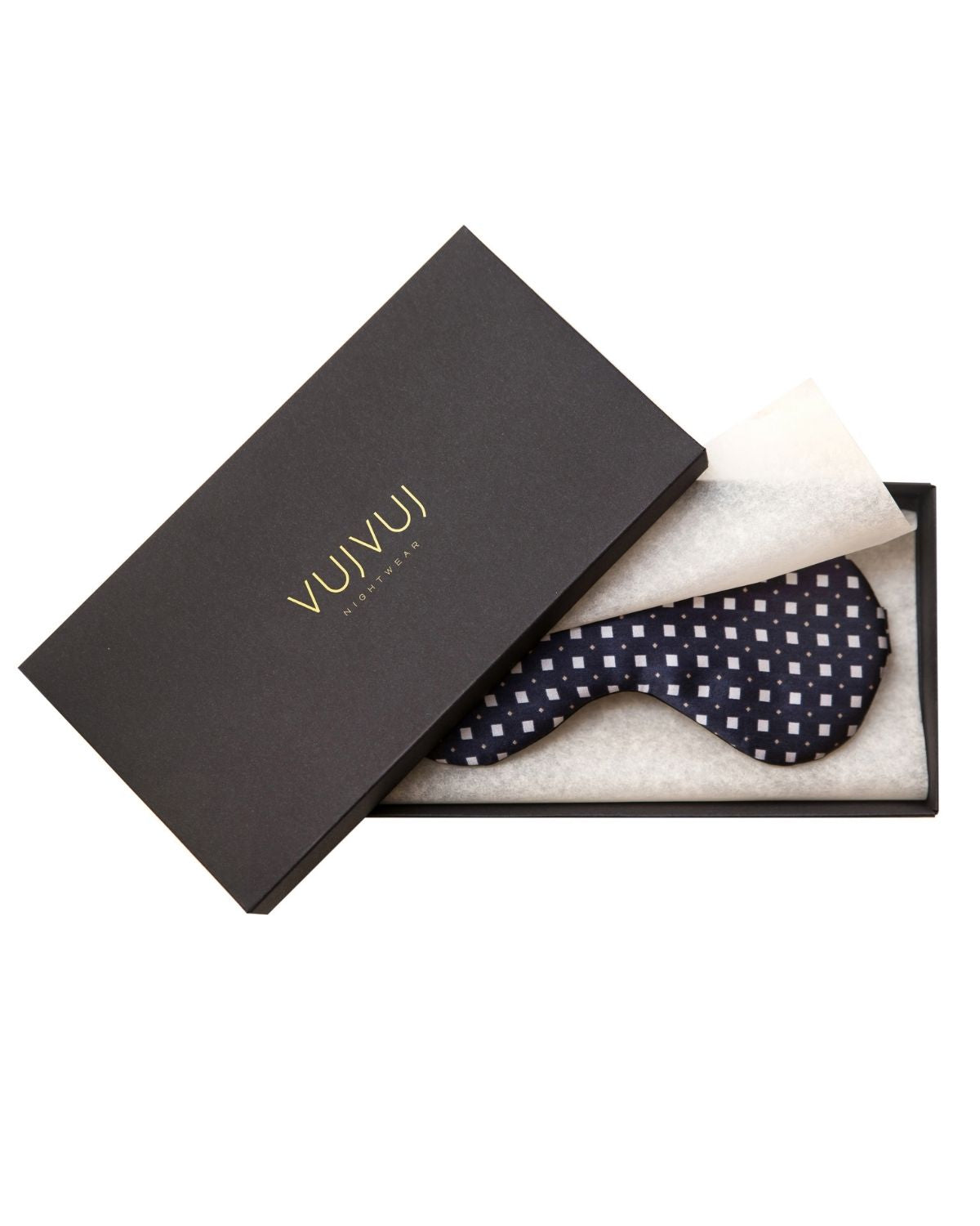 VUJVUJ 100% Mulberry Italian Silk Inky Blue Dotted Sleep Mask