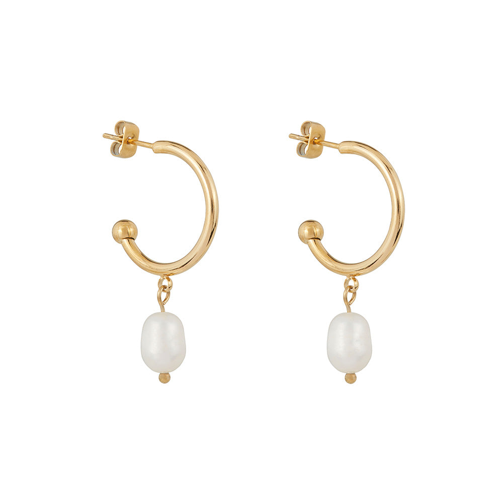 Ballinger Slim 18k Gold Freshwater Pearl Hoop Earrings