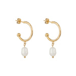 Ballinger Slim 18k Gold Freshwater Pearl Hoop Earrings