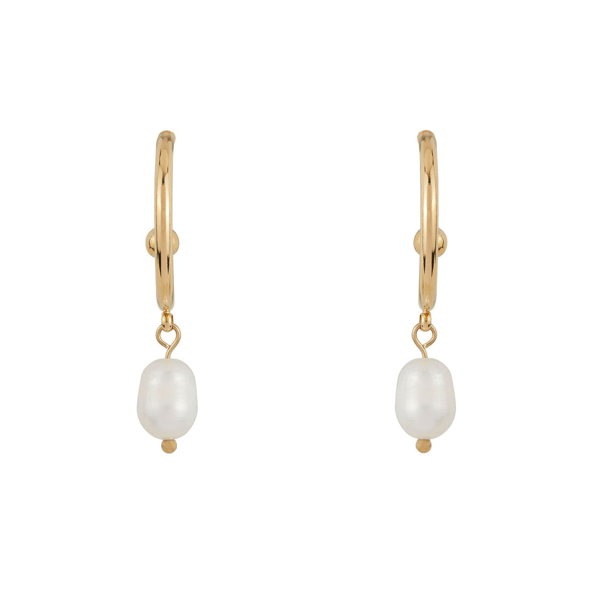 Ballinger Slim 18k Gold Freshwater Pearl Hoop Earrings