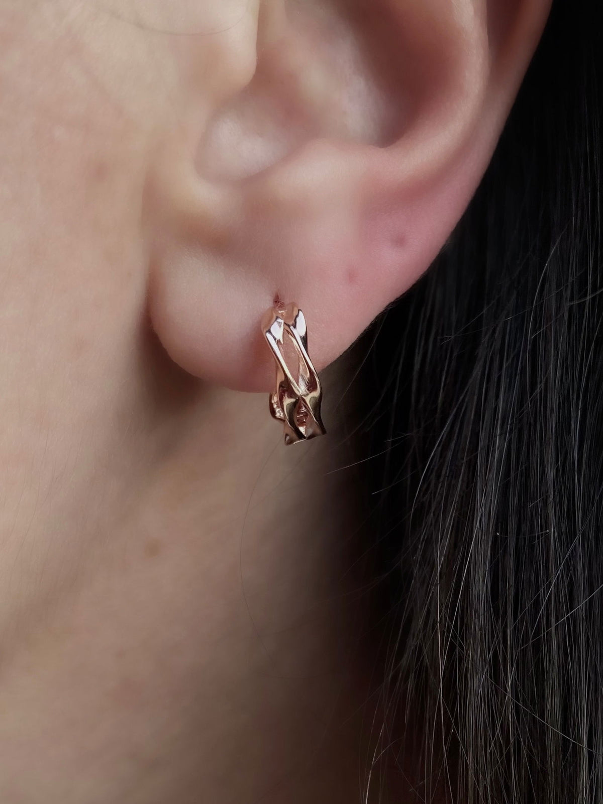 Small Double Twist Hoops Rose Gold Plated Silver