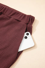 Solid Color Ribbed Ruffle Tank Top & Trousers Co-ord Set