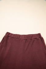 Solid Color Ribbed Ruffle Tank Top & Trousers Co-ord Set
