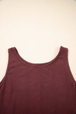 Solid Color Ribbed Ruffle Tank Top & Trousers Co-ord Set