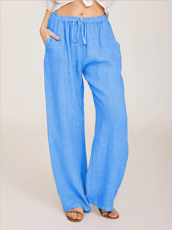 Solid Loose Loungewear Trousers with Pockets Blue