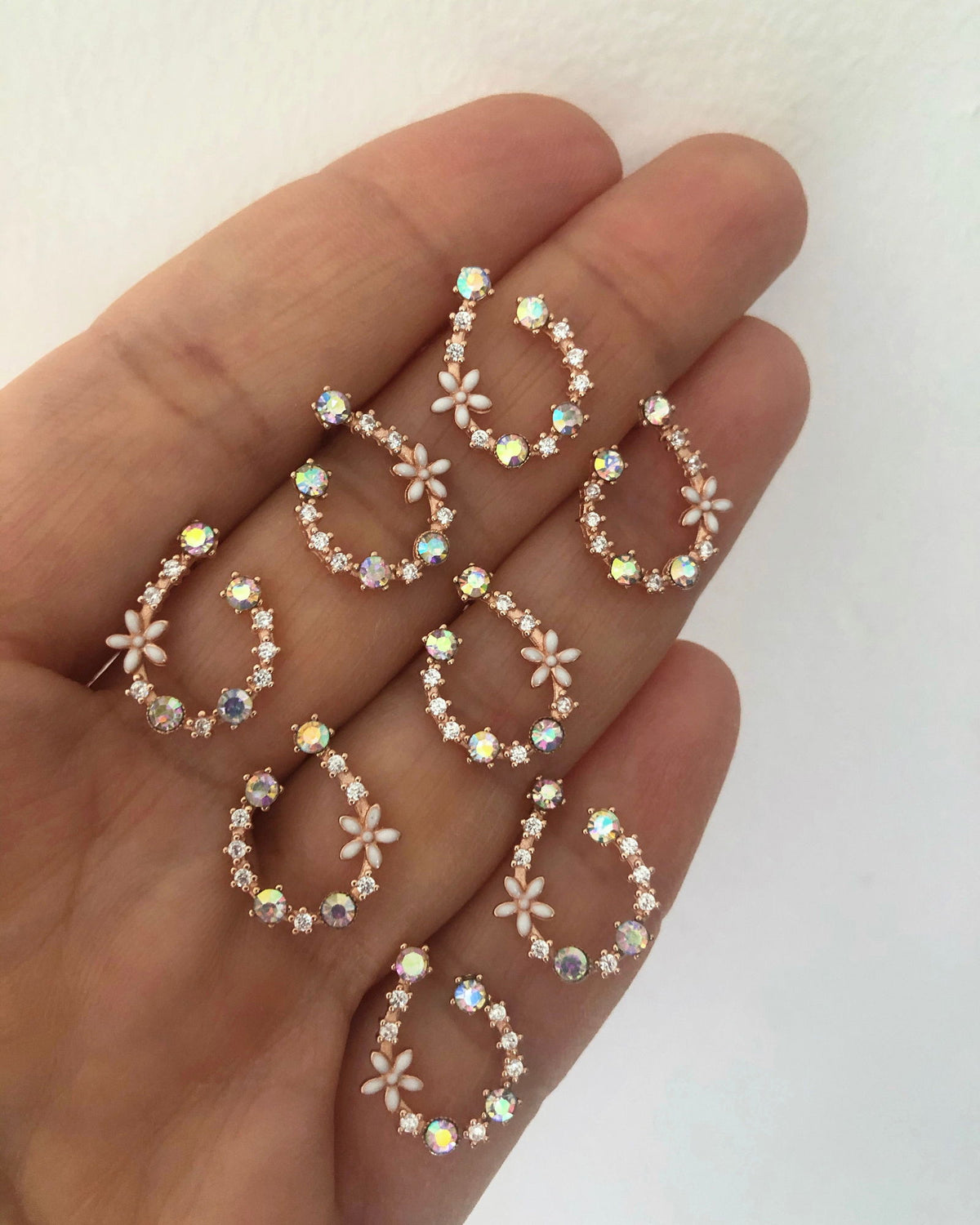 Spring Earrings with Pink and Blue stones - U shaped
