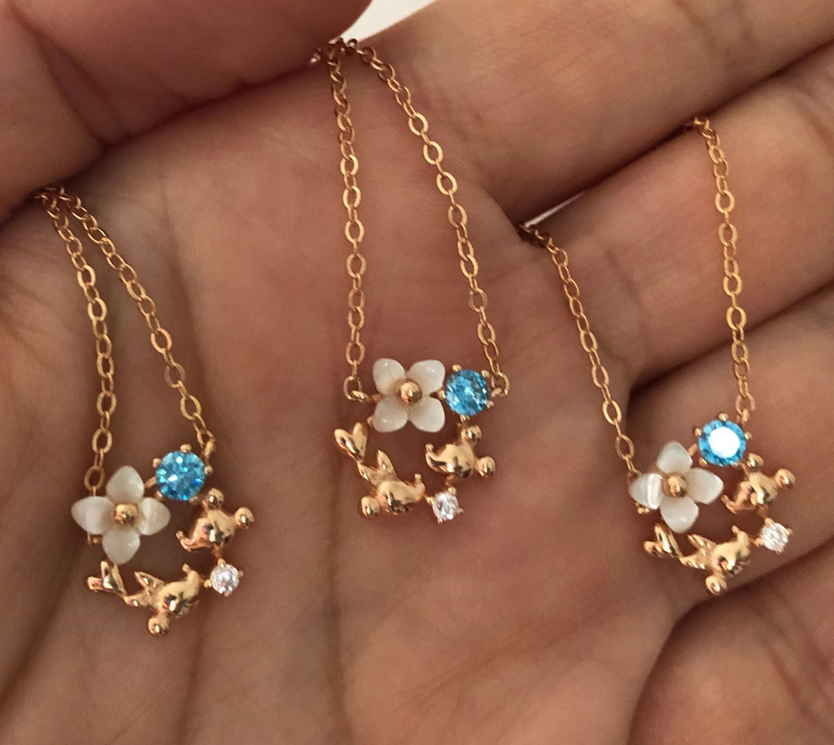 Rose Gold Spring Necklace with Mickey and Minnie