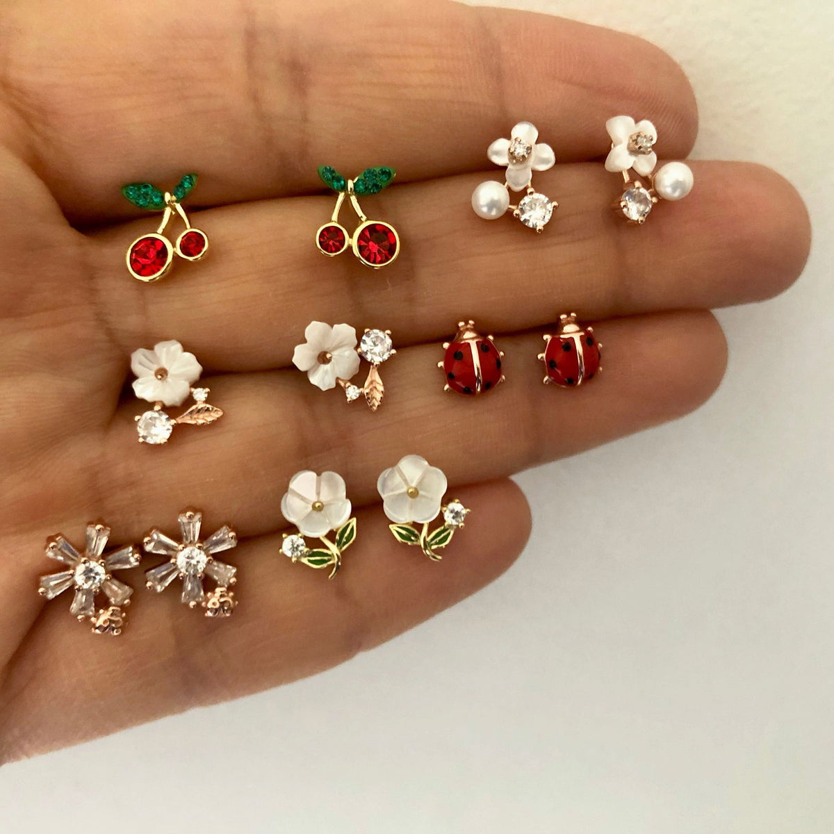 Stud Earrings with Spring Flowers