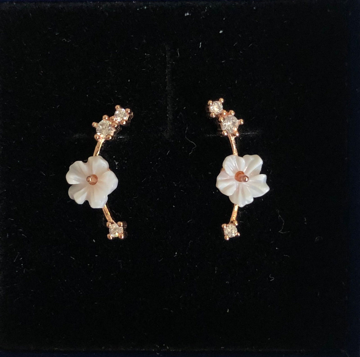 Stud Earrings with Spring Flowers NO 1 White Rose Gold Plated Silver