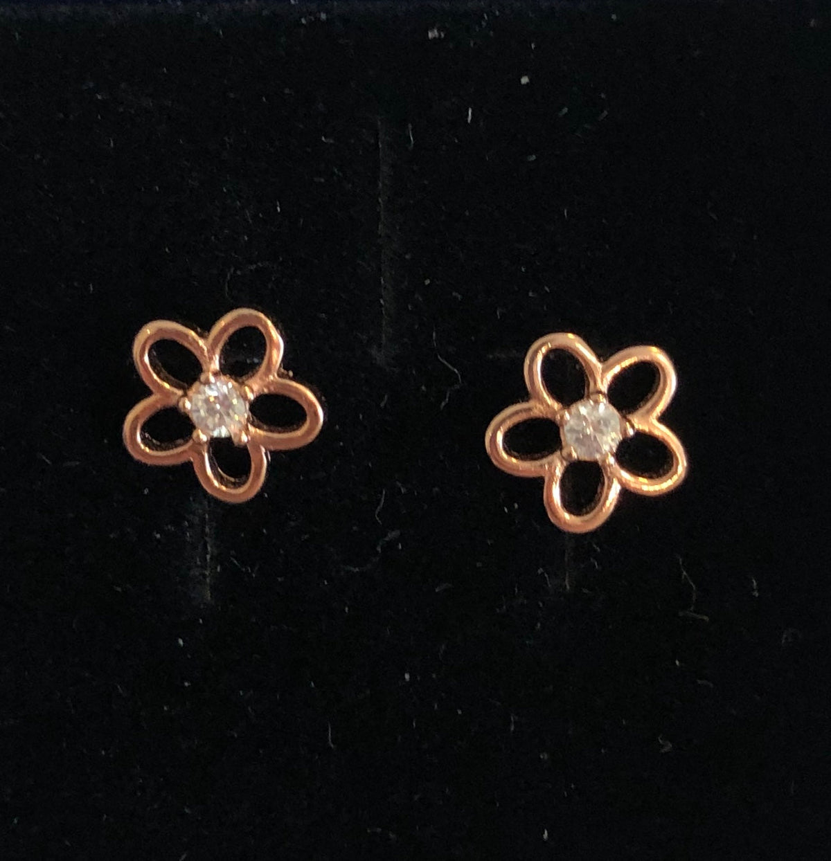 Stud Earrings with Spring Flowers NO 3 White Rose Gold Plated Silver