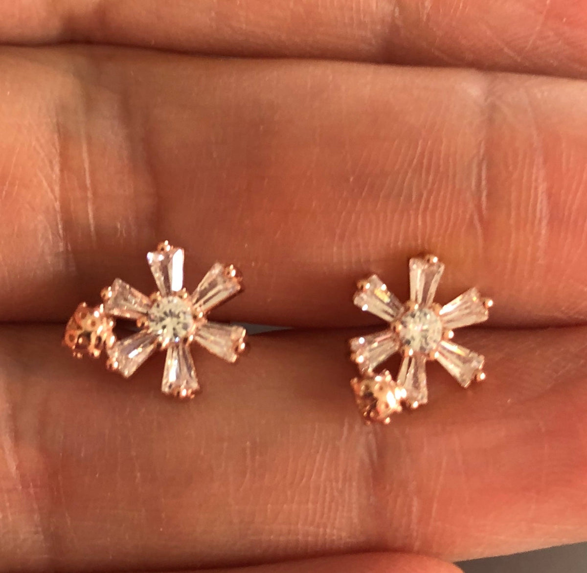 Stud Earrings with Spring Flowers No7 White Rose Gold Plated Silver
