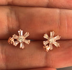 Stud Earrings with Spring Flowers No7 White Rose Gold Plated Silver