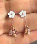 Stud Earrings with Spring Flowers NO 8 White Rose Gold Plated Silver